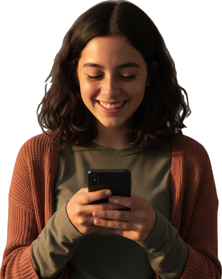 Estudiante usando Mi PreuOnline en su teléfono